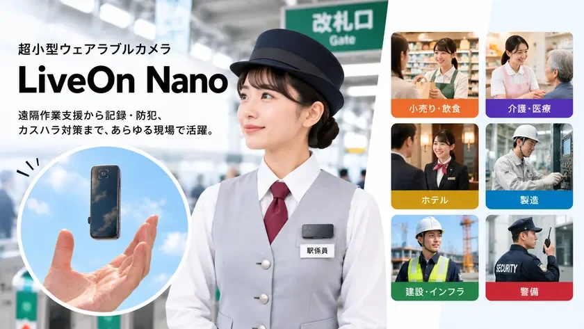 約80gの超小型ウェアラブルカメラ「LiveOn Nano」が介護現場のトラブル記録と遠隔支援をサポート