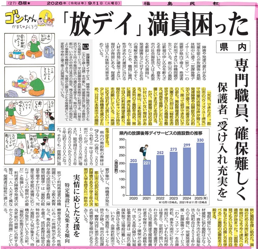 新聞紙面に掲載された放課後等デイサービスに関する記事