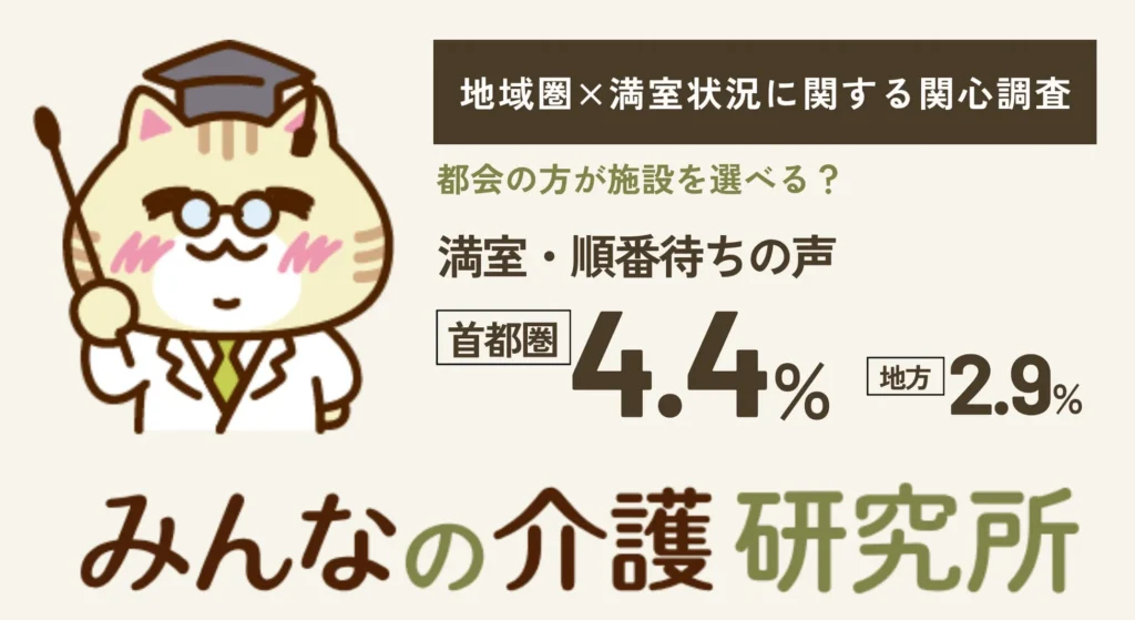 都会の老人ホームは選びにくい?首都圏で「満室・順番待ち」の声が最多に〜みんなの介護研究所の地域圏別調査〜